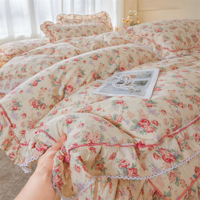 91家纺网 家纺一手货源 找家纺 缦彩 2025新款韩版100%全棉公主风夹棉床裙纯棉花边加厚床罩单件 蒂芙尼