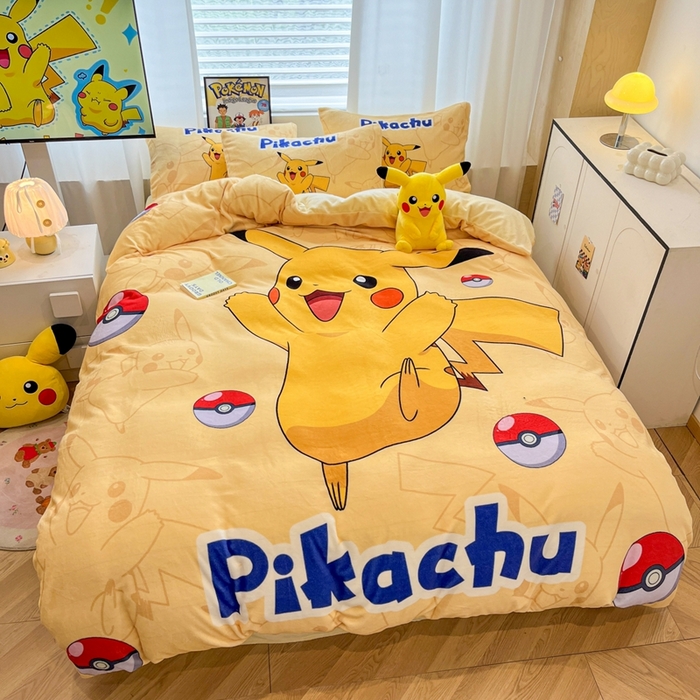 91家纺网 家纺一手货源 找家纺 暮思家居 2025新款正版授权宝可梦数码印花高克重加厚保暖牛奶绒四件套 绒大版-神奇宝贝