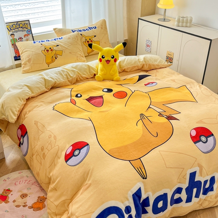 91家纺网 家纺一手货源 找家纺 暮思家居 2025新款正版授权宝可梦数码印花高克重加厚保暖牛奶绒四件套 绒大版-神奇宝贝