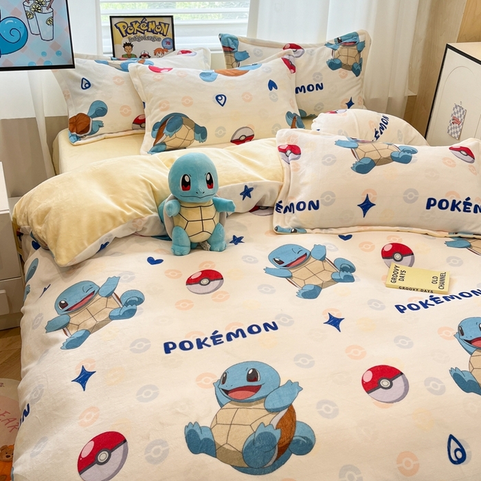 91家纺网 家纺一手货源 找家纺 暮思家居 2025新款正版授权宝可梦数码印花高克重加厚保暖牛奶绒四件套 绒小版-杰尼龟