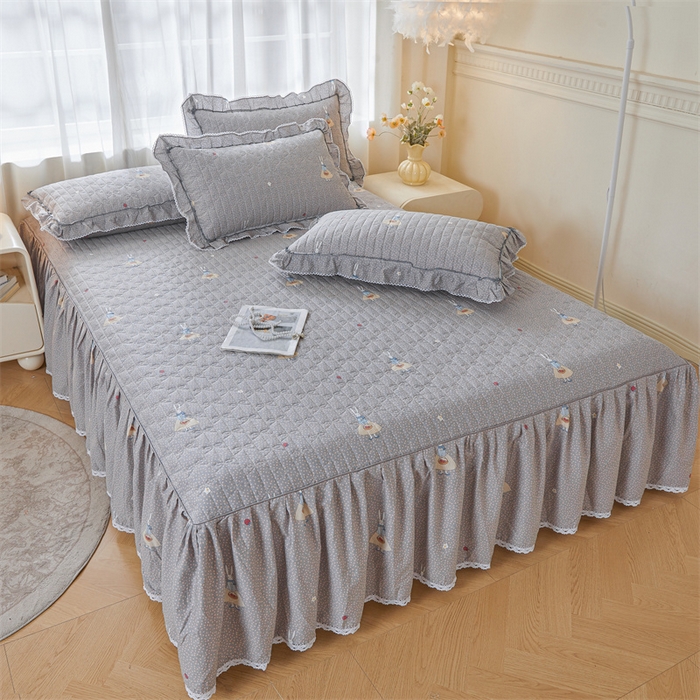 91家纺网 家纺一手货源 找家纺 缦彩 2025新款韩版100%全棉公主风夹棉床裙纯棉花边加厚床罩单件 小萝莉