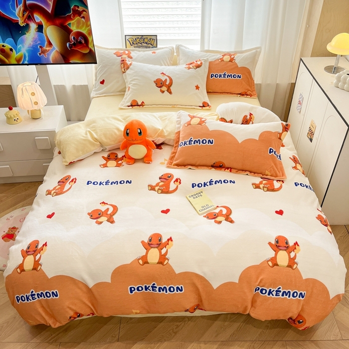 暮思家居 2025新款正版授权宝可梦数码印花高克重加厚保暖牛奶绒四件套 绒小版-小火龙