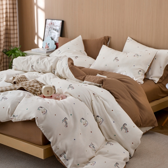 91家纺网 家纺一手货源 找家纺 （总）千朵森 2025新款亲肤舒适高品质双层纱套件四件套-西海