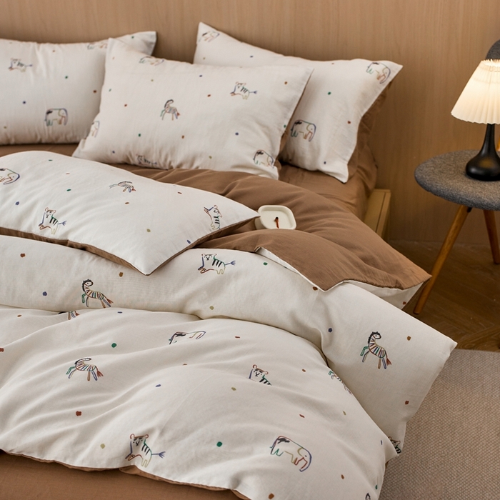 91家纺网 家纺一手货源 找家纺 （总）千朵森 2025新款亲肤舒适高品质双层纱套件四件套-西海