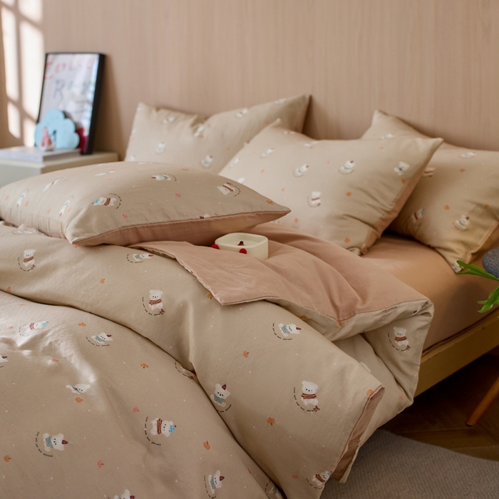 91家纺网 家纺一手货源 找家纺 千朵森 2025新款亲肤舒适高品质双层纱套件四件套-西海 西海—暖棕