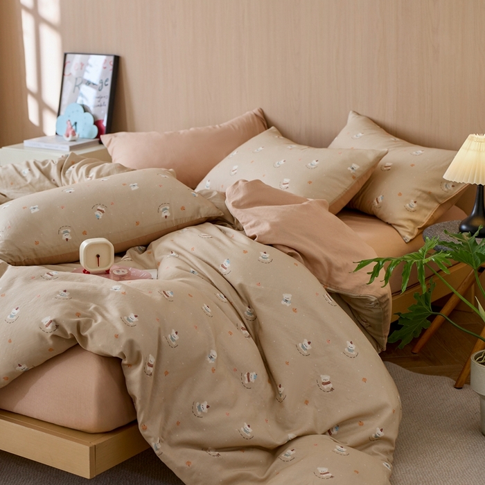 91家纺网 家纺一手货源 找家纺 千朵森 2025新款亲肤舒适高品质双层纱套件四件套-西海 西海—暖棕