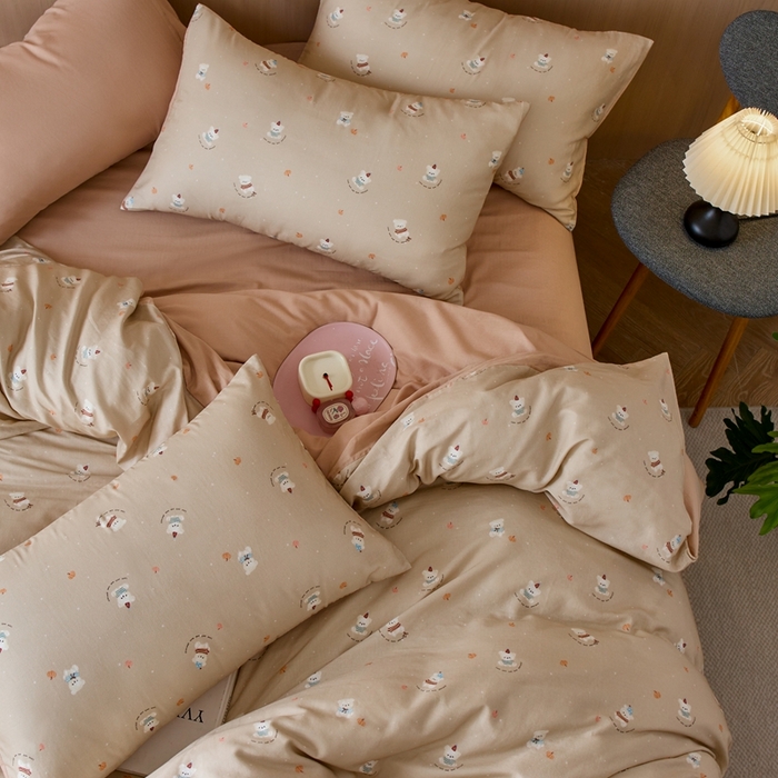 91家纺网 家纺一手货源 找家纺 千朵森 2025新款亲肤舒适高品质双层纱套件四件套-西海 西海—暖棕