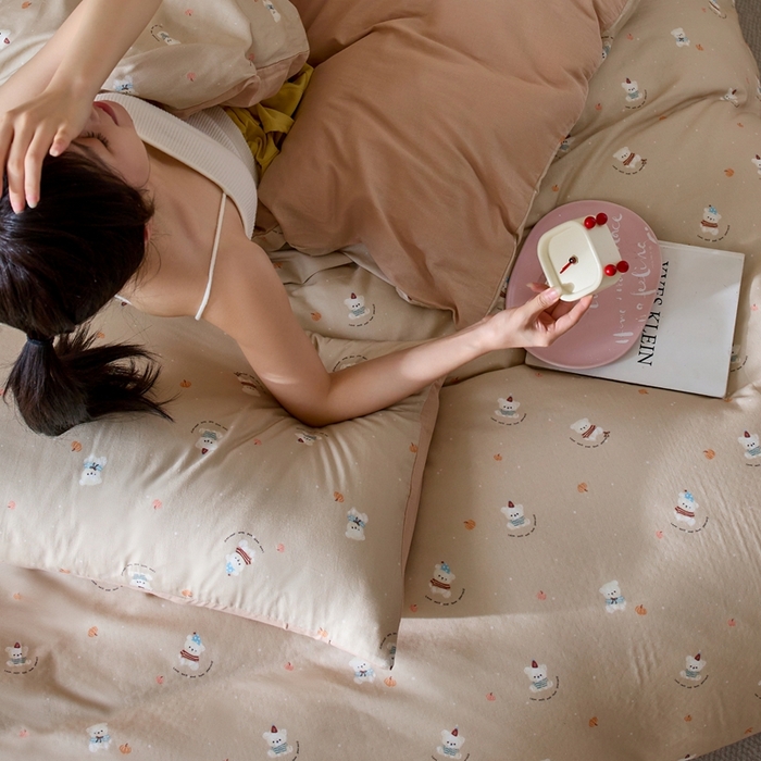 91家纺网 家纺一手货源 找家纺 千朵森 2025新款亲肤舒适高品质双层纱套件四件套-西海 西海—暖棕