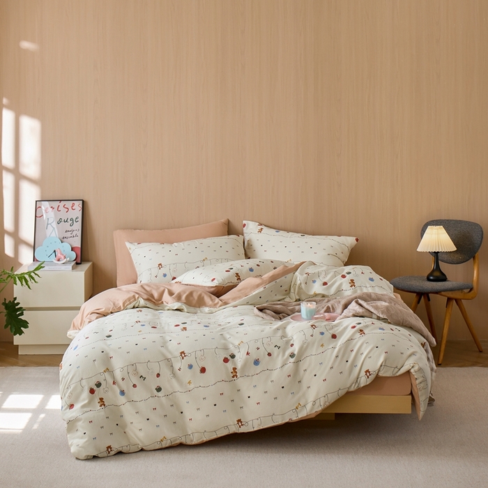 91家纺网 家纺一手货源 找家纺 千朵森 2025新款亲肤舒适高品质双层纱套件四件套-西海 西海—派对