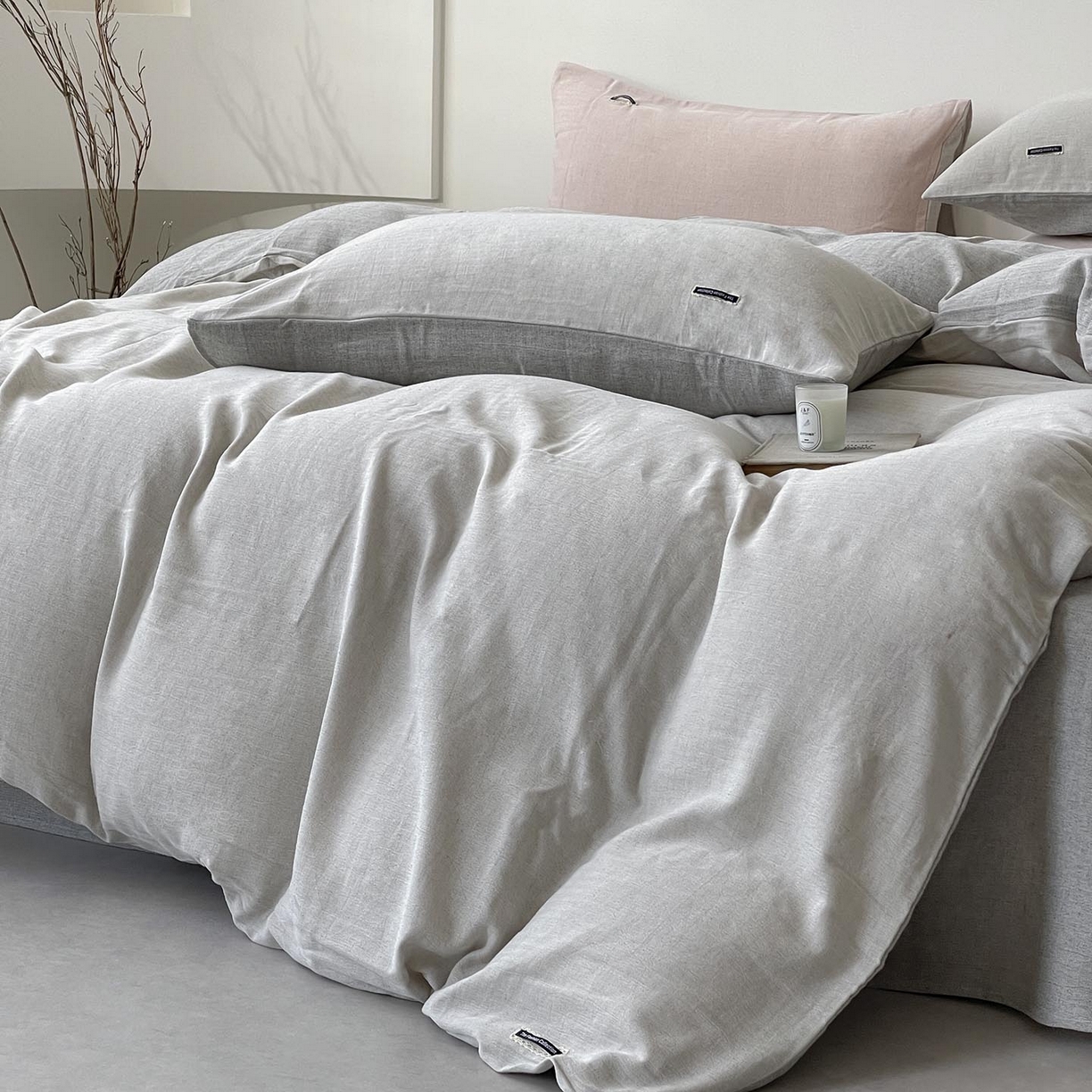 2025新款休闲风超柔棉麻四件套简约纯棉全棉复古风素色亚麻高端床上用品四季通用 安缦-灰