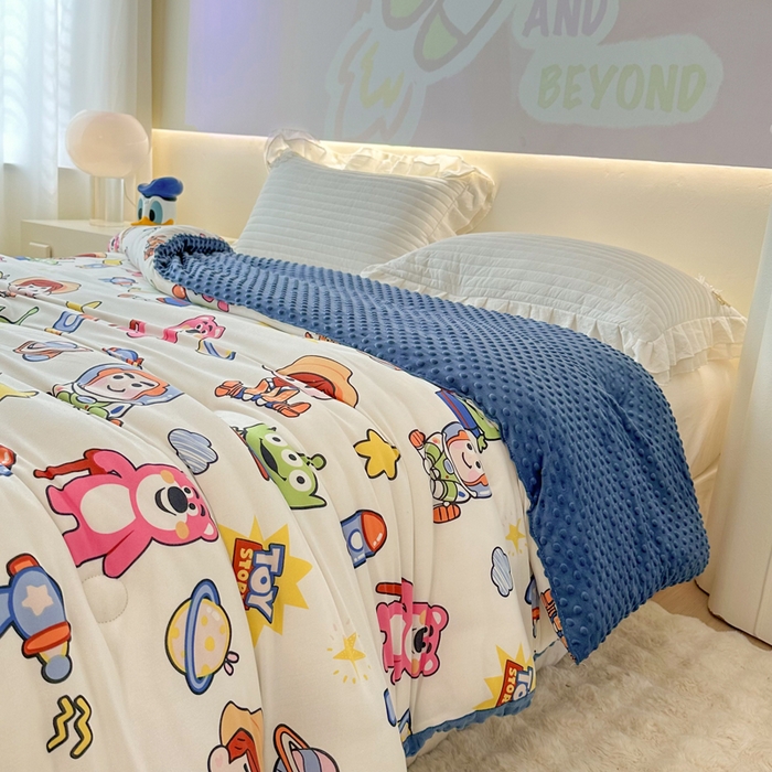 91家纺网 家纺一手货源 找家纺 （总）晚爱家纺（原晚安家居） 迪士尼豆豆被A类针织棉儿童大豆被春秋冬被子被芯豆豆绒