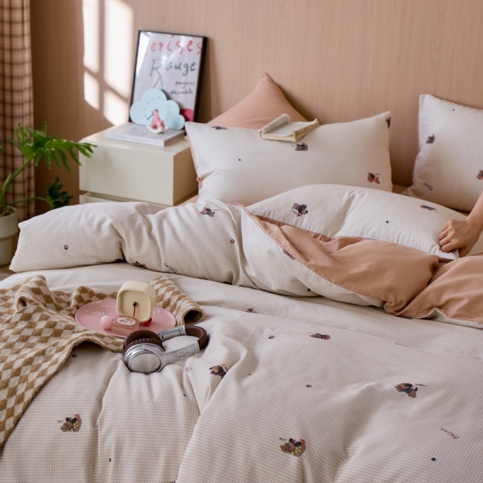 91家纺网 家纺一手货源 找家纺 千朵森 2025新款亲肤舒适高品质双层纱套件四件套-西海 西海—童话