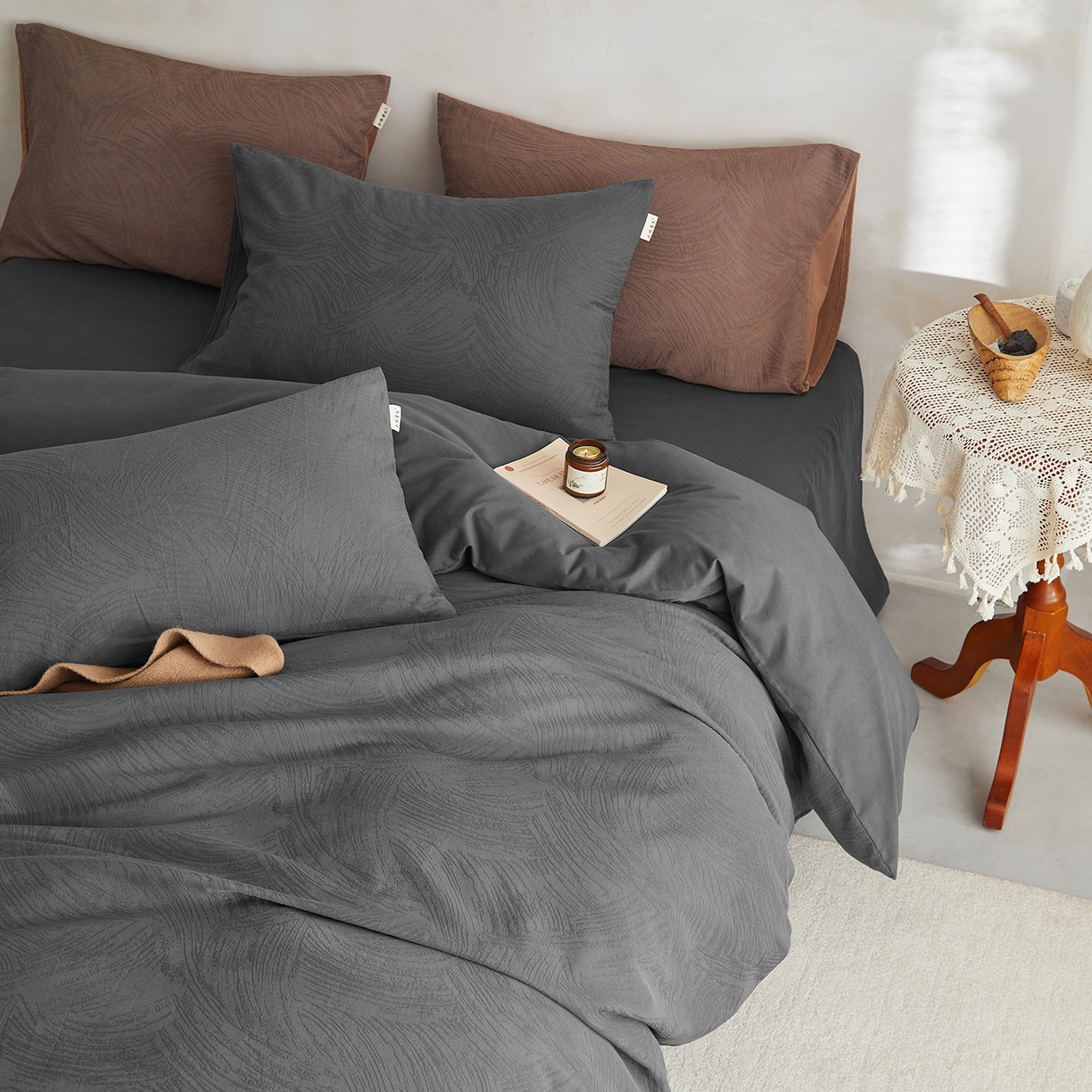 简宜家居（朝初家纺） 2025新款全棉提花纯棉加厚磨毛四件套 彩绘-雾灰