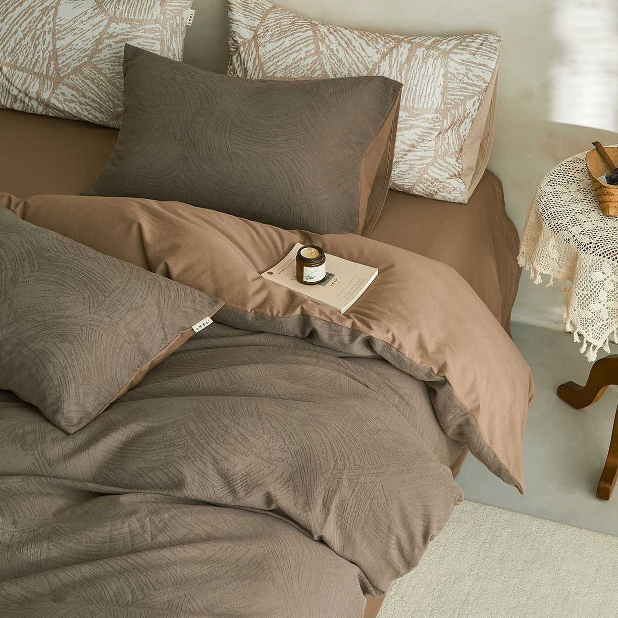 简宜家居（朝初家纺） 2025新款全棉提花纯棉加厚磨毛四件套 彩绘-暖棕