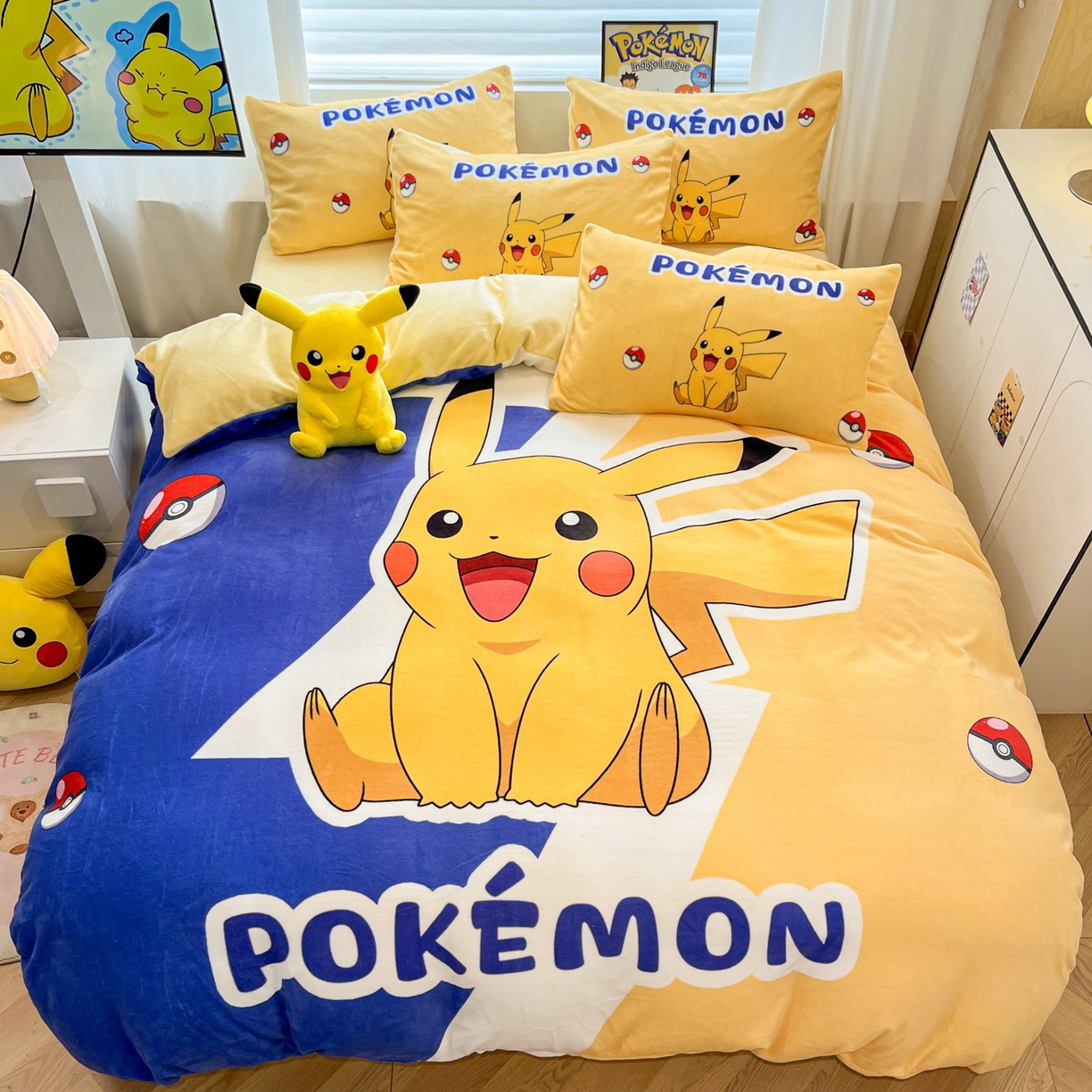 91家纺网 家纺一手货源 找家纺 （总）暮思家居 2025新款正版授权宝可梦数码印花高克重加厚保暖牛奶绒四件套