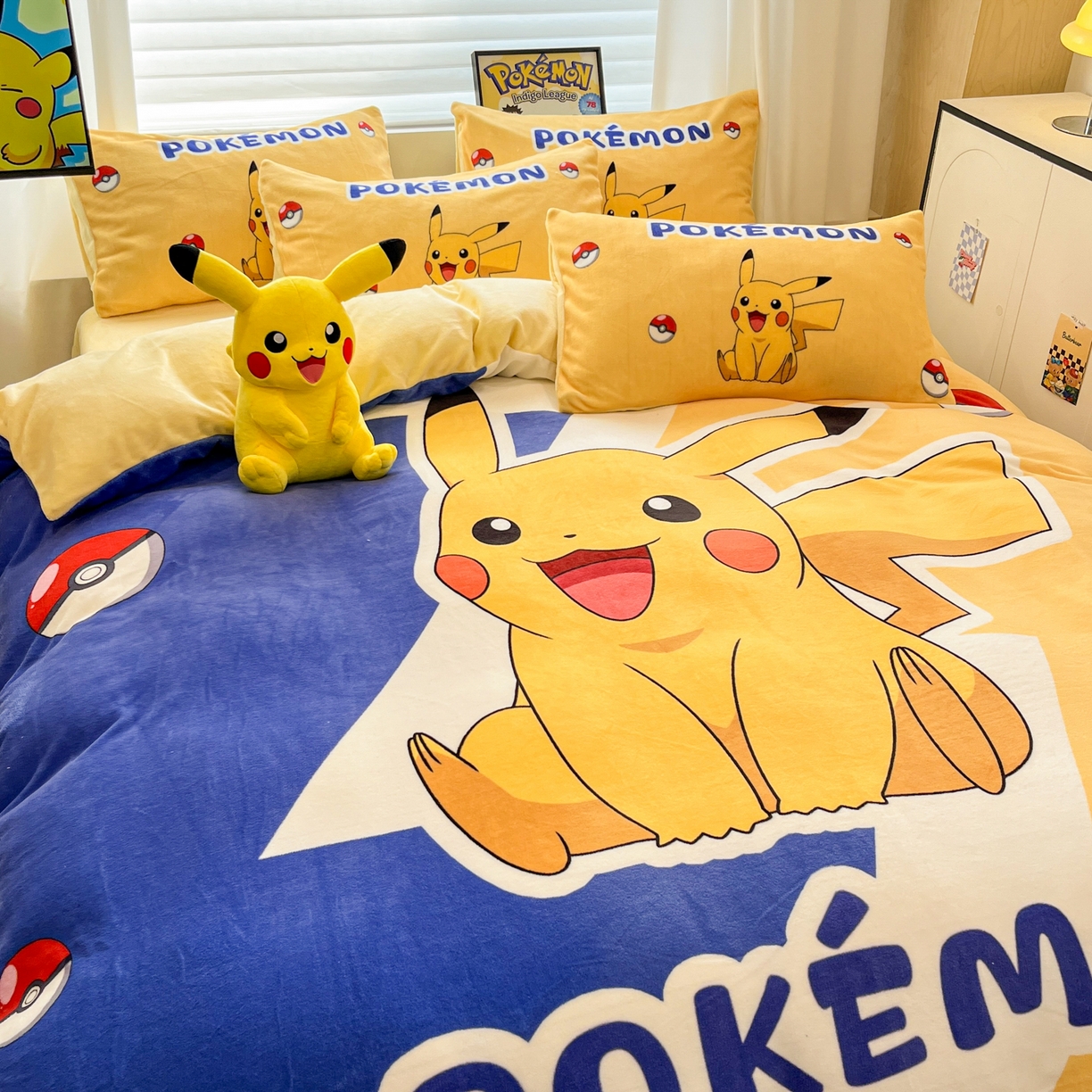 91家纺网 家纺一手货源 找家纺 （总）暮思家居 2025新款正版授权宝可梦数码印花高克重加厚保暖牛奶绒四件套