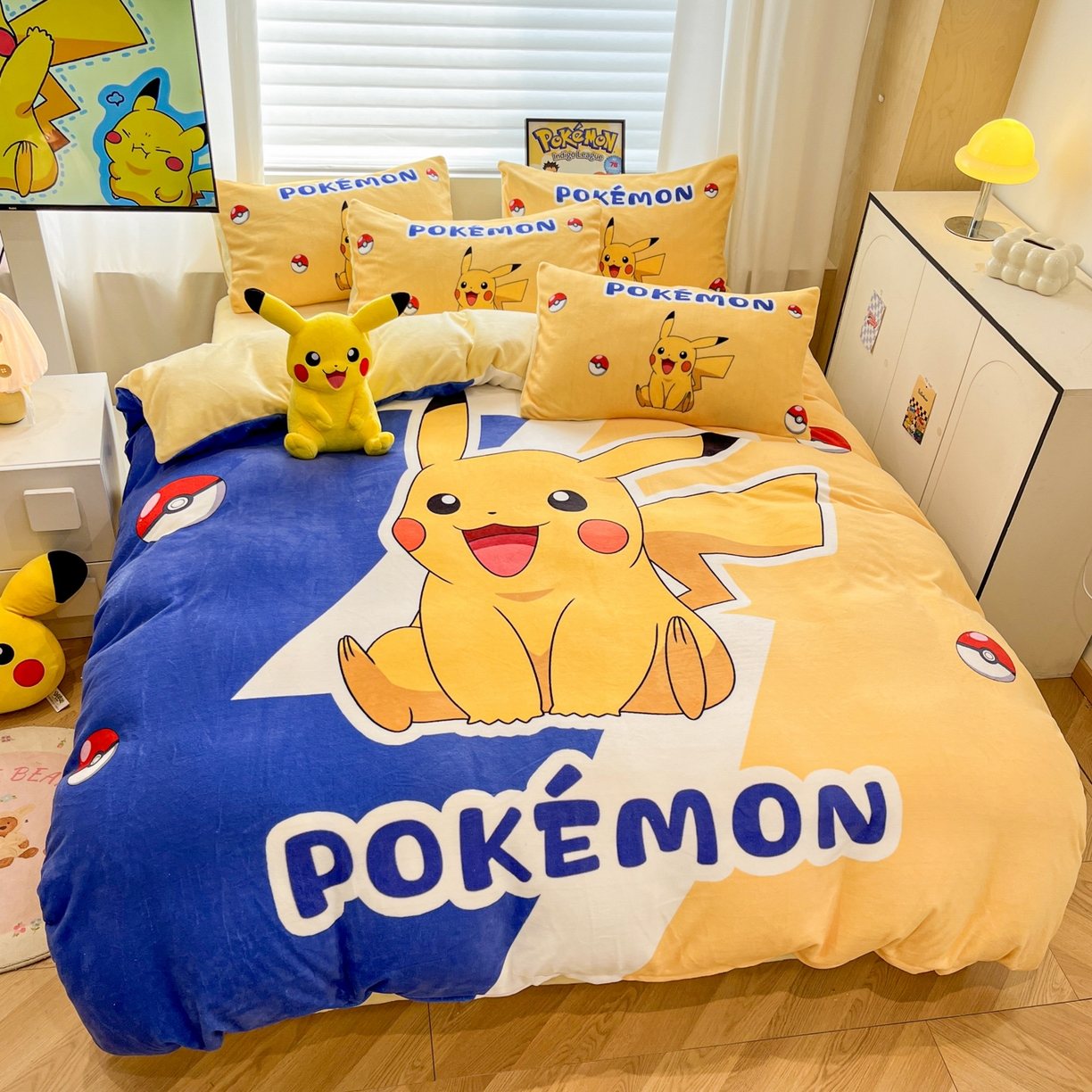 91家纺网 家纺一手货源 找家纺 （总）暮思家居 2025新款正版授权宝可梦数码印花高克重加厚保暖牛奶绒四件套