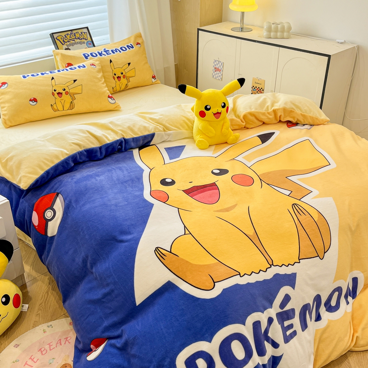 91家纺网 家纺一手货源 找家纺 （总）暮思家居 2025新款正版授权宝可梦数码印花高克重加厚保暖牛奶绒四件套