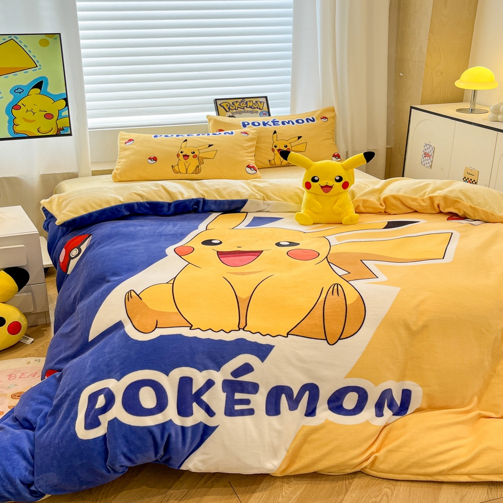 91家纺网 家纺一手货源 找家纺 （总）暮思家居 2025新款正版授权宝可梦数码印花高克重加厚保暖牛奶绒四件套