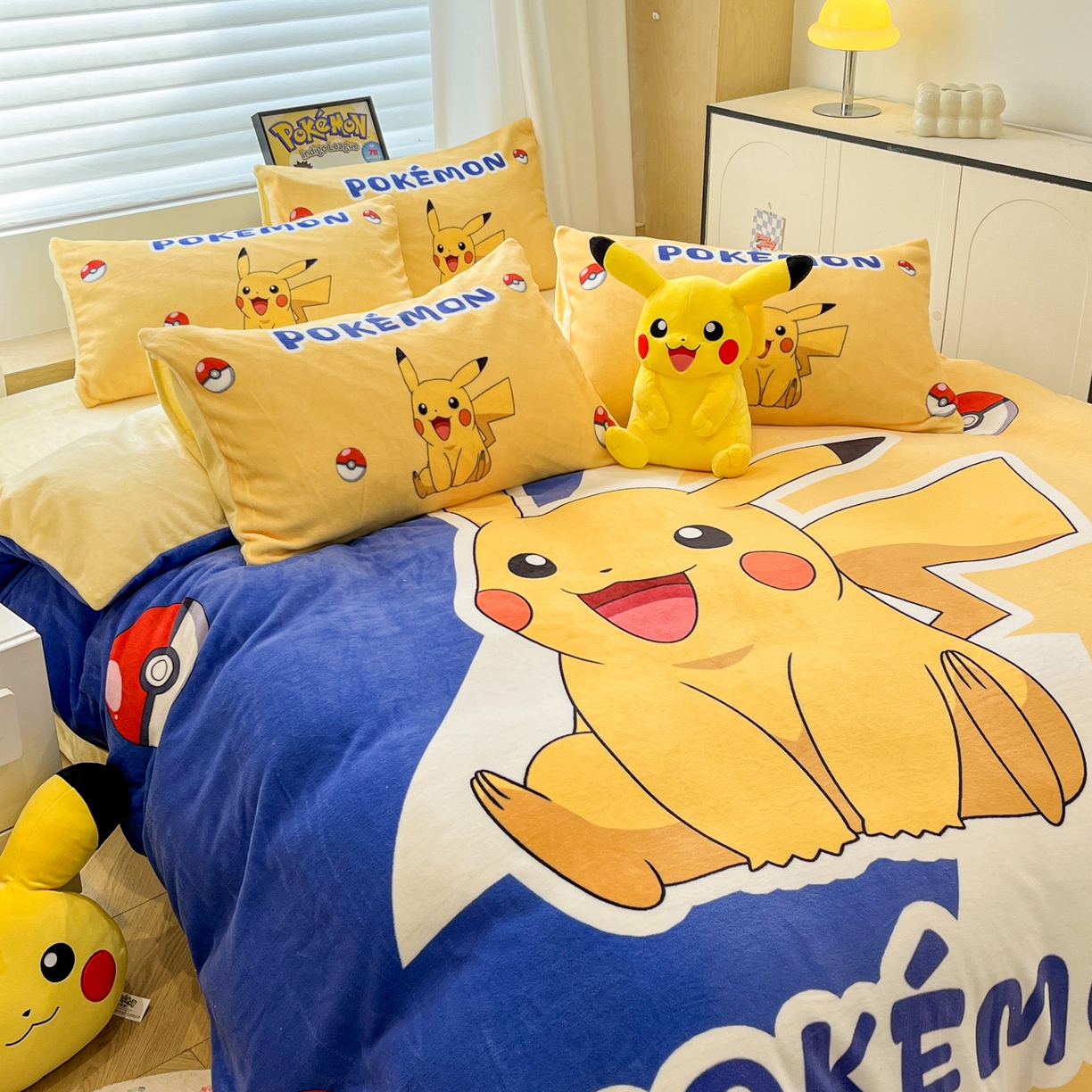 91家纺网 家纺一手货源 找家纺 （总）暮思家居 2025新款正版授权宝可梦数码印花高克重加厚保暖牛奶绒四件套