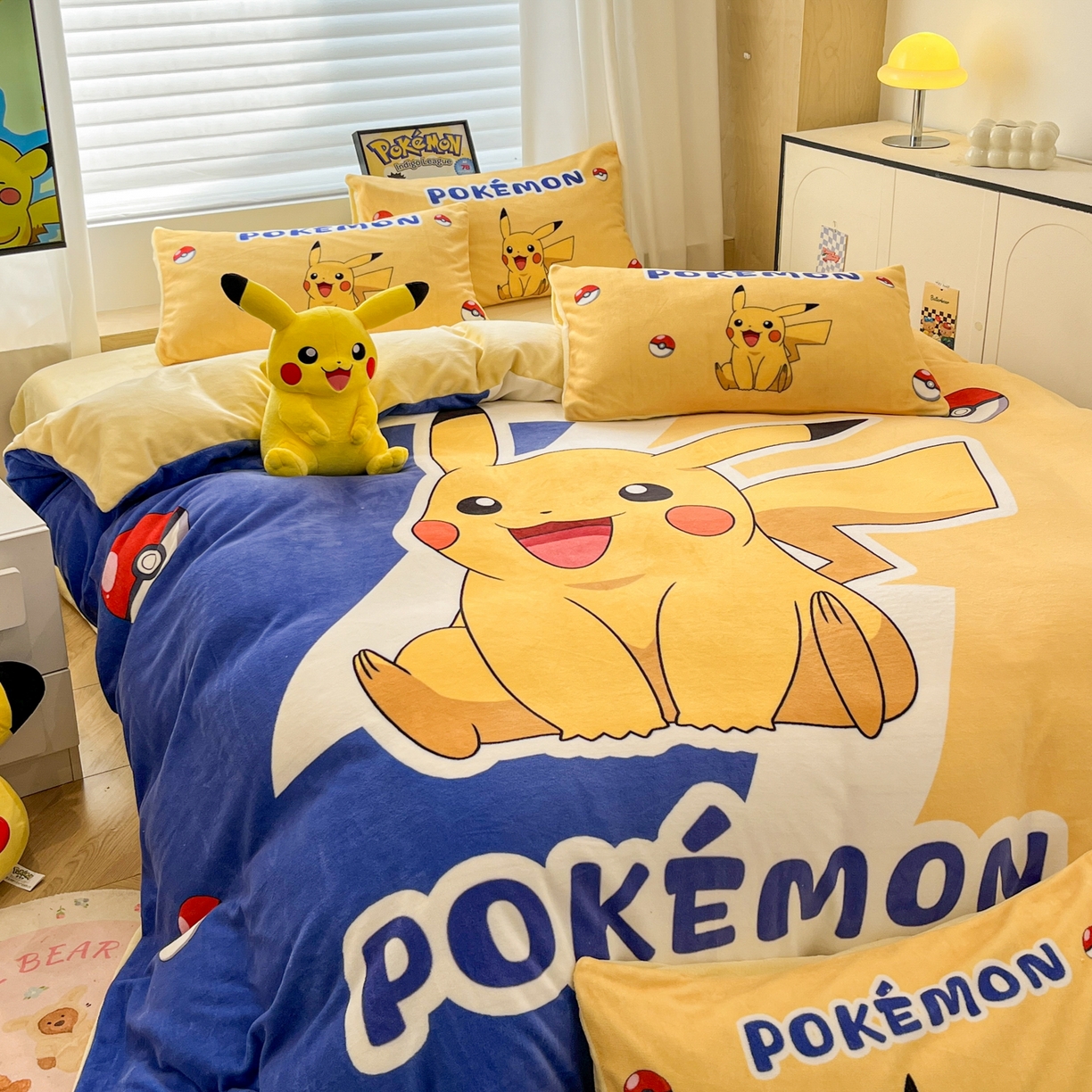 91家纺网 家纺一手货源 找家纺 （总）暮思家居 2025新款正版授权宝可梦数码印花高克重加厚保暖牛奶绒四件套