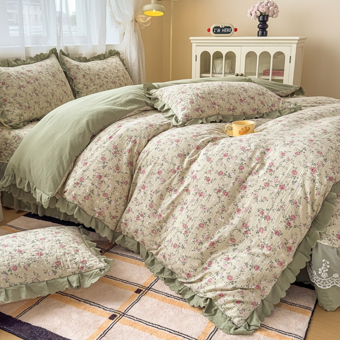 91家纺网 家纺一手货源 找家纺 （总）艺慕 2025款双层蕾丝大花边床盖