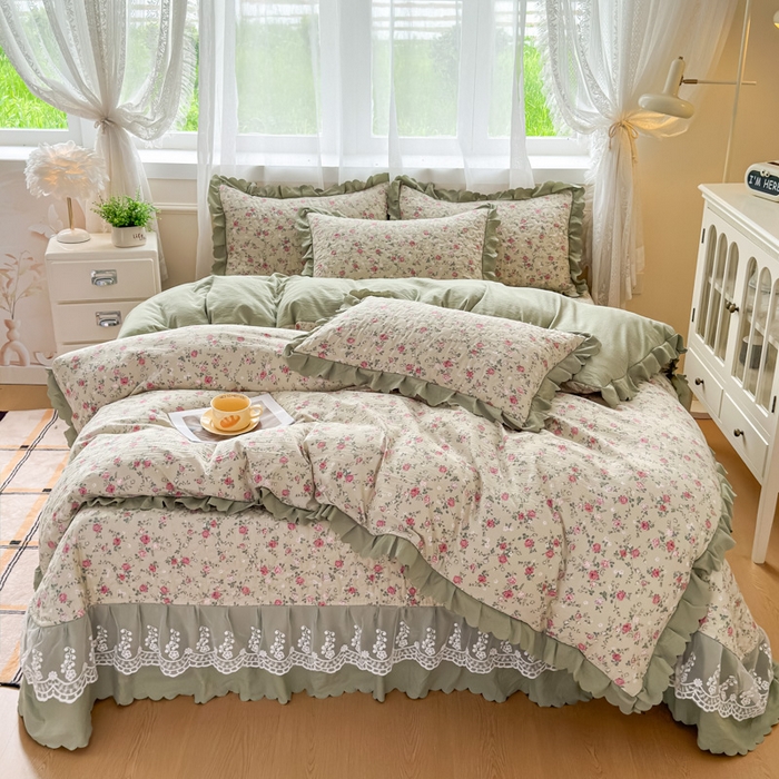 91家纺网 家纺一手货源 找家纺 （总）艺慕 2025款双层蕾丝大花边床盖