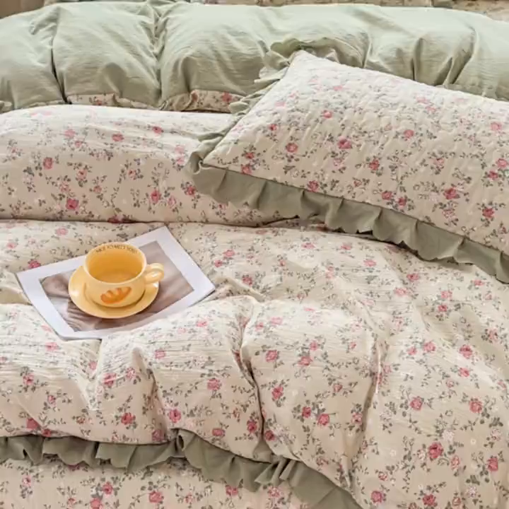 91家纺网 家纺一手货源 找家纺 （总）艺慕 2025款双层蕾丝大花边床盖