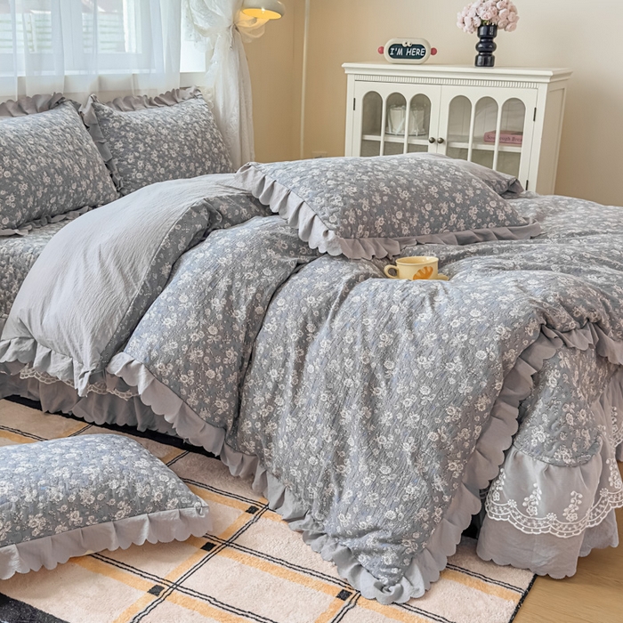 艺慕 2025款双层蕾丝大花边床盖 幽梦青萝