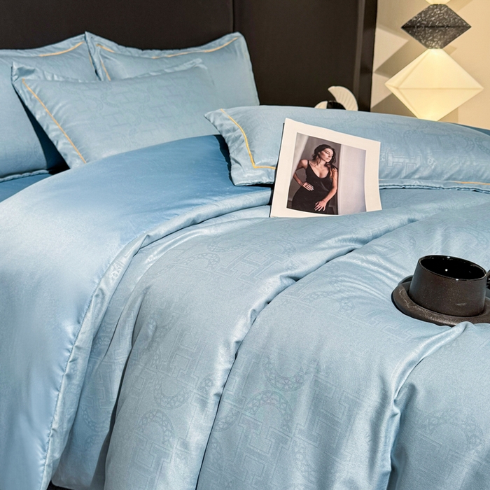 91家纺网 家纺一手货源 找家纺 栩裕纺织 2025新款宋锦绸苏云缎四件套 宾利蓝