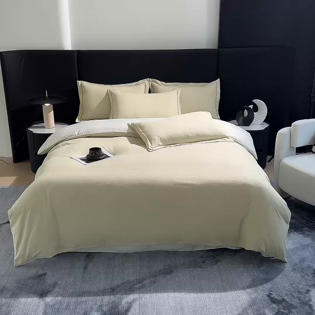 91家纺网 家纺一手货源 找家纺 栩裕纺织 2025新款宋锦绸苏云缎四件套 素茶米