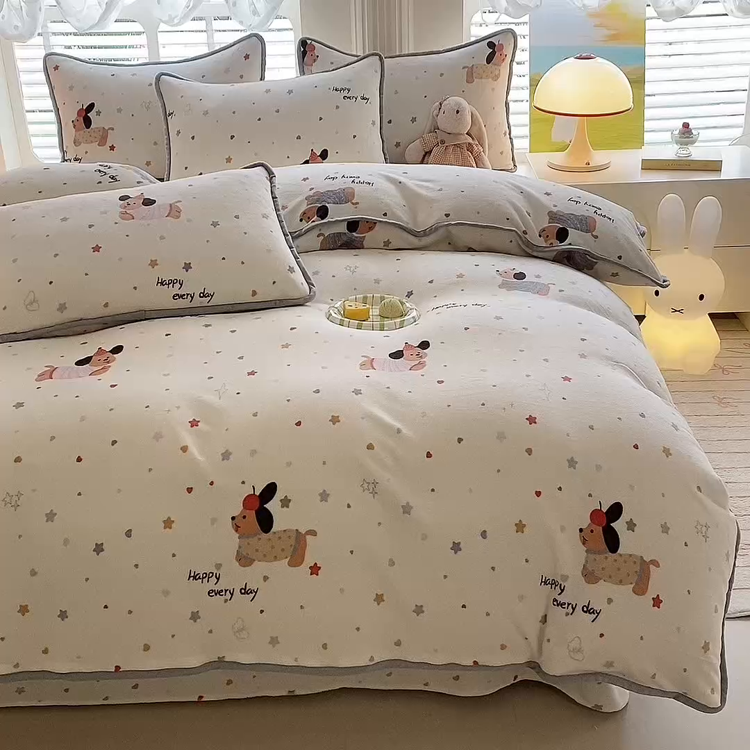 91家纺网 家纺一手货源 找家纺 518家纺 2025新高克重200g卡通印花牛奶绒四件套（支持定制）童趣星海