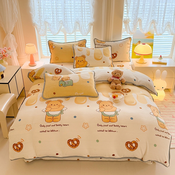 518家纺 2025新高克重200g卡通印花牛奶绒四件套（支持定制）芝士熊