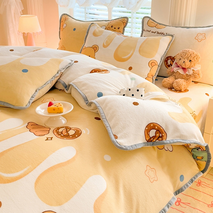 91家纺网 家纺一手货源 找家纺 518家纺 2025新高克重200g卡通印花牛奶绒四件套（支持定制）芝士熊