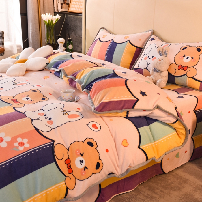 91家纺网 家纺一手货源 找家纺 518家纺 2025新高克重200g卡通印花牛奶绒四件套（支持定制）七彩花园