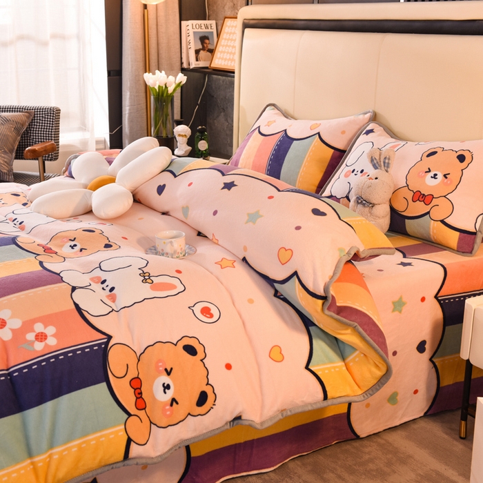 91家纺网 家纺一手货源 找家纺 518家纺 2025新高克重200g卡通印花牛奶绒四件套（支持定制）七彩花园