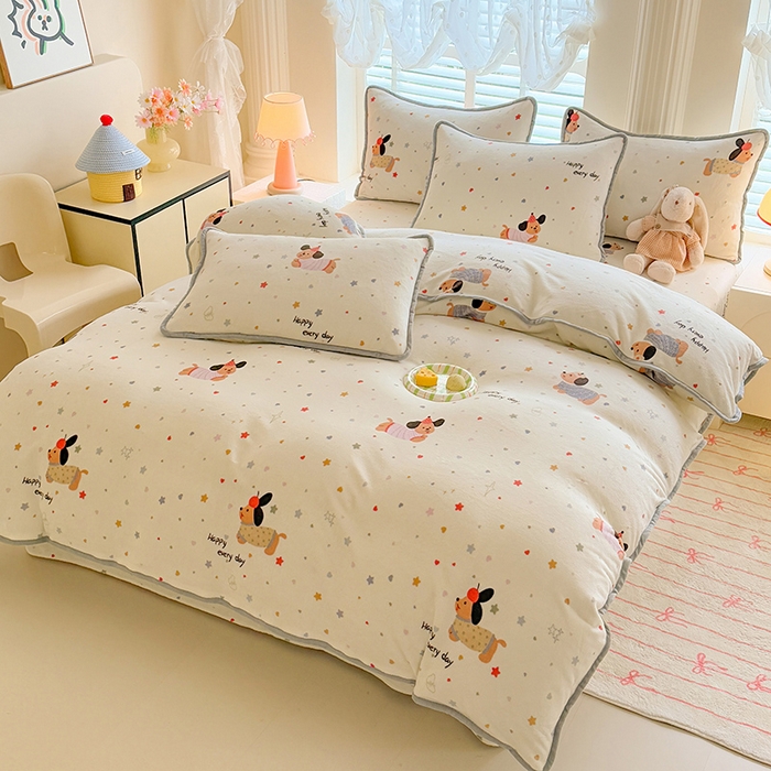 91家纺网 家纺一手货源 找家纺 518家纺 2025新高克重200g卡通印花牛奶绒四件套（支持定制）童趣星海