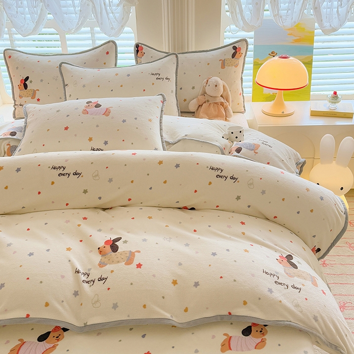 91家纺网 家纺一手货源 找家纺 518家纺 2025新高克重200g卡通印花牛奶绒四件套（支持定制）童趣星海