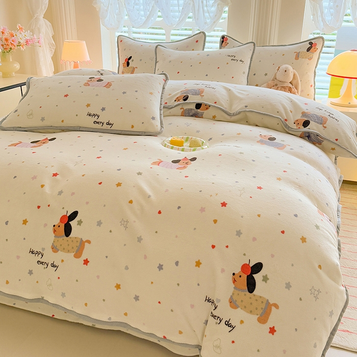 91家纺网 家纺一手货源 找家纺 518家纺 2025新高克重200g卡通印花牛奶绒四件套（支持定制）童趣星海