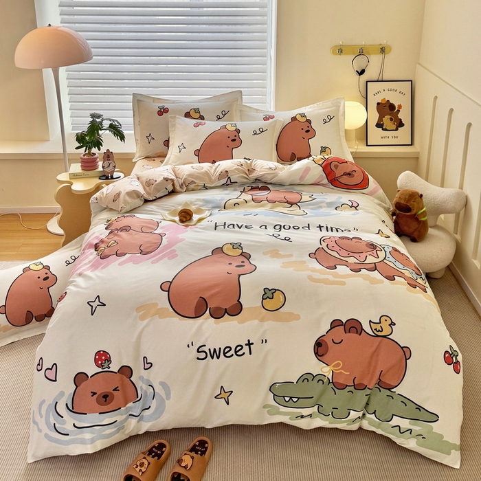 91家纺网 家纺一手货源 找家纺 （总）蘭菲家纺 2025新款全棉大版卡皮巴拉系列四件套