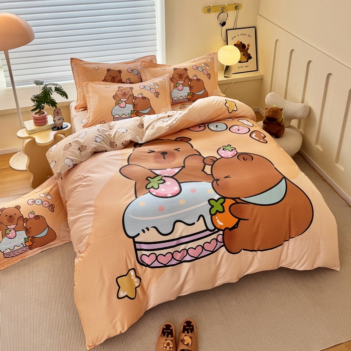 91家纺网 家纺一手货源 找家纺 （总）蘭菲家纺 2025新款全棉大版卡皮巴拉系列四件套