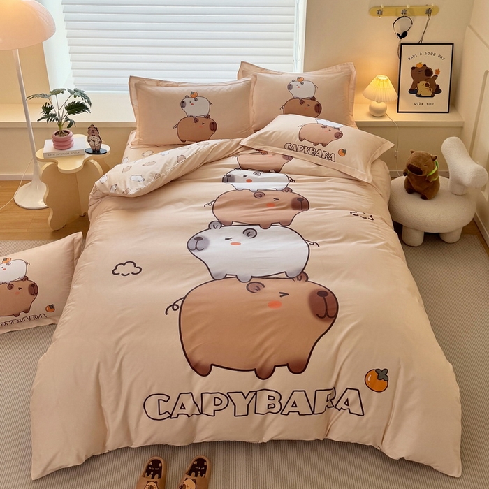 91家纺网 家纺一手货源 找家纺 （总）蘭菲家纺 2025新款全棉大版卡皮巴拉系列四件套