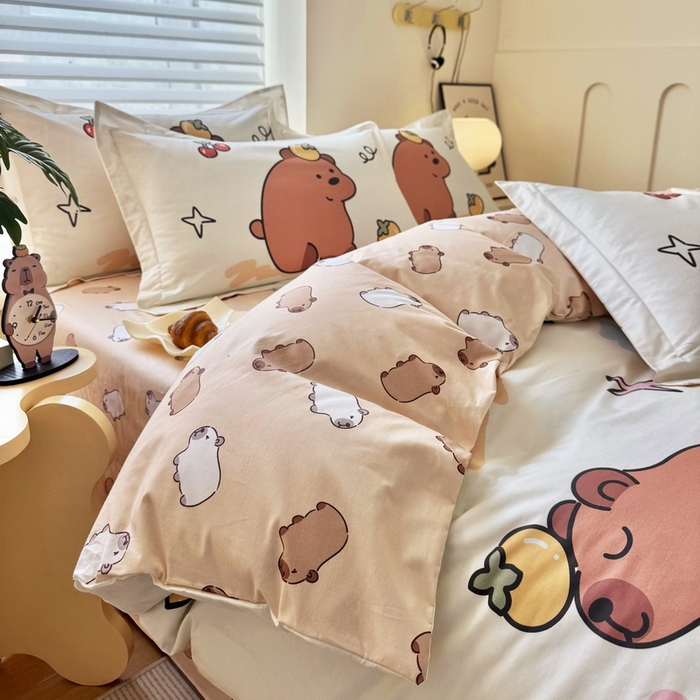 91家纺网 家纺一手货源 找家纺 蘭菲家纺 2025新款全棉大版卡皮巴拉系列四件套 豚世界