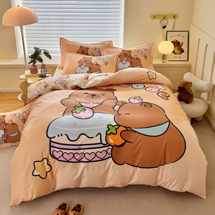 蘭菲家纺 2025新款全棉大版卡皮巴拉系列四件套 爱卡皮