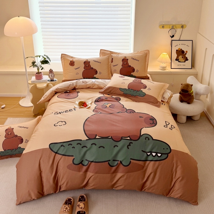 91家纺网 家纺一手货源 找家纺 蘭菲家纺 2025新款全棉大版卡皮巴拉系列四件套 征服拉