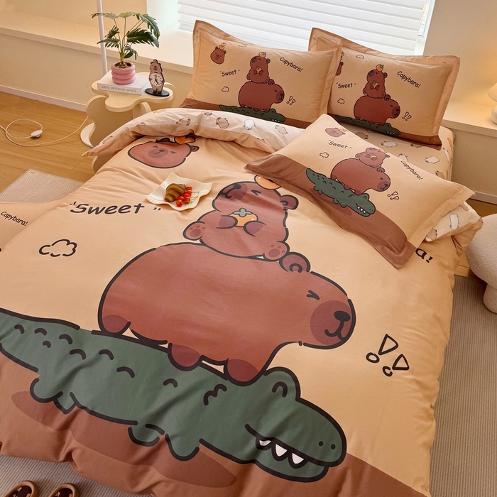 91家纺网 家纺一手货源 找家纺 蘭菲家纺 2025新款全棉大版卡皮巴拉系列四件套 征服拉