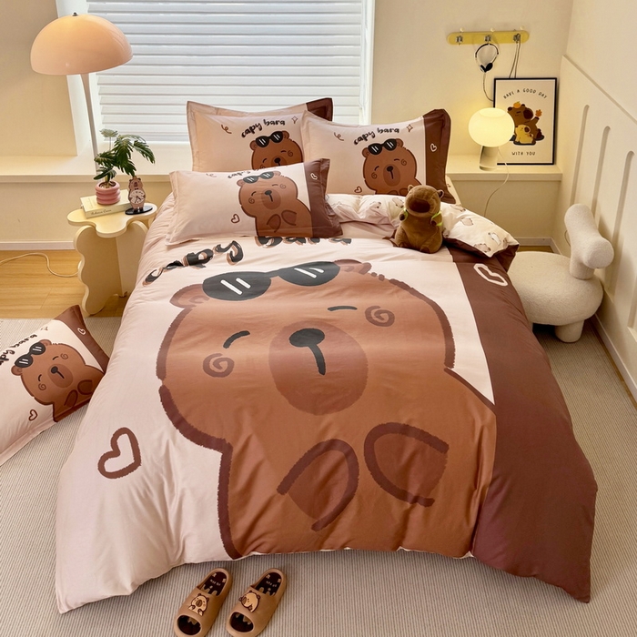 91家纺网 家纺一手货源 找家纺 蘭菲家纺 2025新款全棉大版卡皮巴拉系列四件套 皮小蛋