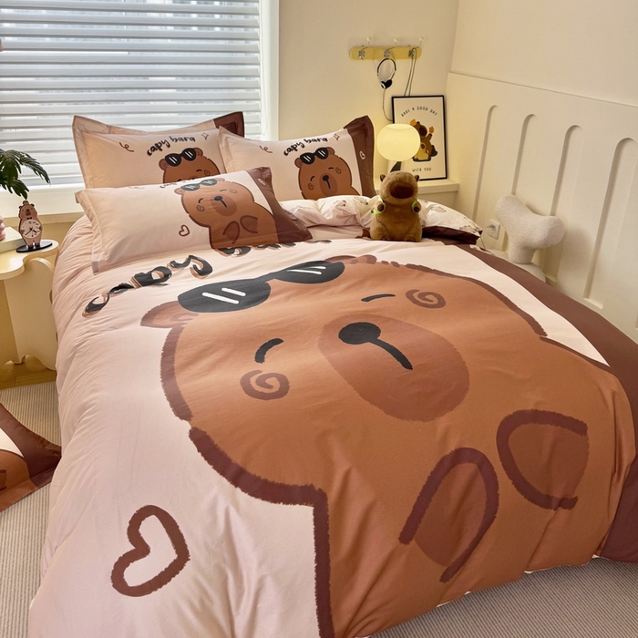 91家纺网 家纺一手货源 找家纺 蘭菲家纺 2025新款全棉大版卡皮巴拉系列四件套 皮小蛋