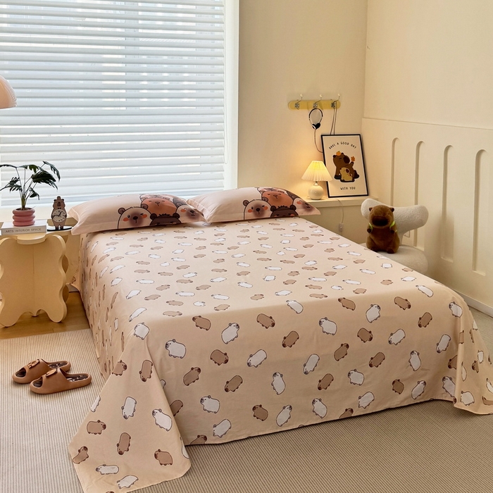 91家纺网 家纺一手货源 找家纺 蘭菲家纺 2025新款全棉大版卡皮巴拉系列四件套 豚一家