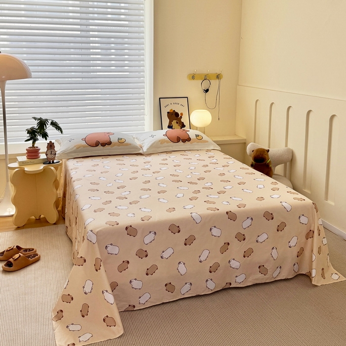 91家纺网 家纺一手货源 找家纺 蘭菲家纺 2025新款全棉大版卡皮巴拉系列四件套 豚世界